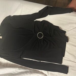Black Long Sleeve Top with Ring Detail